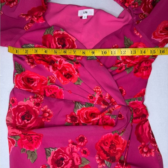 LPA Araceli Floral Puff Sleeve Wrap Mini Dress In Pink Size SMALL. B40 - Picture 14 of 14
